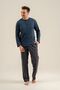 Men's Blue Buttoned Collar Long Sleeve Pajama Set Ar3851-S-V1 - 8