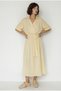 Women's Yellow Elastic Waist Epaulet Detailed Double Breasted Collar Bat Sleeve Midi Modal Dress 2782 60286403