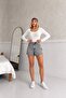 Gray Snow Leg Short Denim Shorts with Side Bone Detail