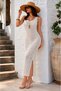 Women's Ecru Perforated Knit Knitwear Dress Summer Stylish Midi Beach Dress