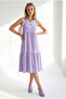 Women's Lilac Crew Neck Segmented Sleeveless Cotton Dress Elb-19002665 - 3