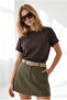 Women's Bitter Brown Bat Model Sleeve Folded Loose Fit Cotton T-Shirt Tsh-19001003 - 4