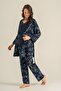 Women's Leaves Navy Blue Dressing Gown Set Pc9260-S-V1 - 8
