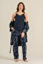 Women's Leaves Navy Blue Dressing Gown Set Pc9260-S-V1 - 6