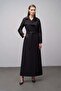 Satin Trimmed Double Collar Lined Overcoat Black 6876-A - 2