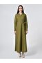 Double-Breasted Tie-Up Cotton Lyocell Dress Dark Matcha Green - 2