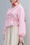 Balloon Sleeve Lace Detailed Viscose Blouse with Elastic Waist - Pink