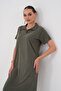 Short Sleeve Pique Modal Dress with Collar - 7