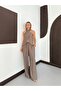 Women's Mink Cross Detailed Patterned Backless Blouse and Trousers Set - 4