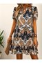 Women's Short Sleeve V-Neck Patterned Short Single Jersey Dress - 2