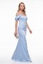 Women's Baby Blue Boat Neck Stone Detailed Long Engagement Evening Dress