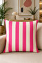 Pink Striped Runner and Tropical Patterned Decorative Cushion Cover Set of 5 – Summer Garden & Balcony Decor** - 6