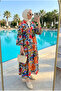 Women's Ruffle Sleeve Ethnic Patterned Layered Hijab Dress (Unlined) - 2