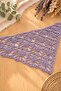 Hand Knitted Lilac Flower Motif Triangle Bandana – Tieable Summer Hair Accessory - 2