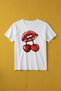 Women's Cherry and Lip Printed White T-Shirt Cherry Lips Aesthetic Cotton T-Shirt - 3