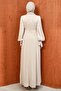 Stone-Embellished Evening Dress with Stone-Embellished Sleeves and Tie Collar - 6