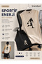 Basketball Logo T-Shirt Shorts - Beige Bottom Top Team Shorts T-Shirt Combination Printed Crew Neck - 3