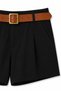 1029 Women's Linen Belted High Waist Shorts with Pockets Black - 3