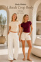 Women's Crop 2-Piece T-Shirt Body 2-Piece Set Crop T-Shirt Short Sleeve T-Shirt Crew Neck Lycra Watermelon Sleeve Body Crop T-Shirt Summer Stretchy Fabric - 2