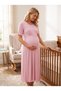 New Season Powder Summer Design with Easy Breastfeeding Features, Short Sleeves, 100% Cotton Maternity Nightgown - 5