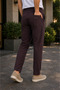 Brown Summer Sweatpants Light Fabric Sporty Straight Leg Zipper Pocket Elastic Waist - 4
