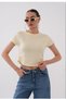 Women's Side Ruched Detailed Crop T-Shirt Crew Neck Short Sleeve Basic - 4