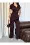 Women's Buckled Double-Breasted Top and Striped Modal Pants Set - 7