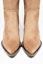 Mink Camel Matte Suede Metal Toe Cap Below the Knee Flat Zippered Western Cowboy Boots - 4