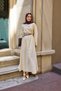 Women's V-Neck Waist Tie Linen Dress Cream