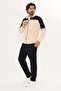 Men's Cotton Stand Collar Tracksuit Set Beige-Black -9537 - 4