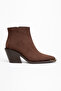 Coffee Matte Suede Flat Zippered Metal Toe Western Cowboy Short Ankle Boots - 2