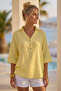 Yellow Shirt with Collar and Buttons, 3/4 Sleeves, Casual Muslin, Oversize Woven 67 67 - 5