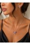 Women's Butterfly Model Purple Pink Stone Pearl Detailed Necklace Earring Set Elegant Jewelry Set