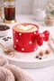 ocy shop كوب قهوة من السيراميك بتصميم فيونكة حمراء منقطة - كوب بتصميم ثلاثي الأبعاد بمقبض 1115731