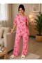Embroidered Milan Knitted Short Sleeve Oversized Women's Pajama Set - 3