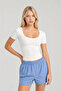 Women's Ultra Soft Oval Neck Short Sleeve Blouse Ecru - 2