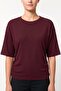 Women's Burgundy Side Gathered Bat Sleeve Cotton T-Shirt