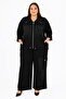 Plus Size Women's Suit with Zippered Collar and Stone Embellishment Detail