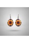 Copper Yellow Navy Blue Floral Patterned Dangle Earrings |   100% Handmade Copper 672 - 7