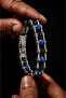 Men's Motorcycle Chain Design Blue Agate and Onyx Natural Stone 316L Steel Bracelet - 4