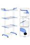 4-Tier Folding Cloth Drying Rack, Folding Clothes Rail Of Clothes Hanger, Adjustable Stainless Steel Rail With Two Side Foldable Wings For Indoor And Outdoor Use, Blue - 3