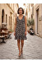 Women's Black Colorful Patterned V-Neck Sleeveless Skirt with Ruffles Comfortable Fit Viscose Elastane Fabric Dress - 2