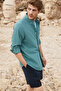 Arles men's linen blend long sleeve single pocket regular fit green shirt - 3