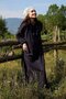 Waist-Tied, Ruffled Sleeve Linen Dress, Navy Blue