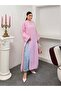 Women's Oversize High Collar Side Slit Wrinkled Textured Long Tunic Dress 9111 - Pink - 3