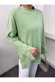 Women's Crew Neck Double Layered Wide Cut Tunic with Side Slits 9086 - Green - 7