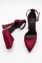 Women's Special Design Pointed Toe Platform Heeled Burgundy Satin Evening Dress Shoes, Wedding Dress Shoes - 6