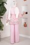 Floral Pattern Belted Tunic Trouser Set Pink - 7
