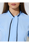 Blue Short Sleeve Blouse with Neck-Tie Detail - 4