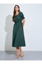 Dark Green Square Neck A-Line Midi Dress - 3